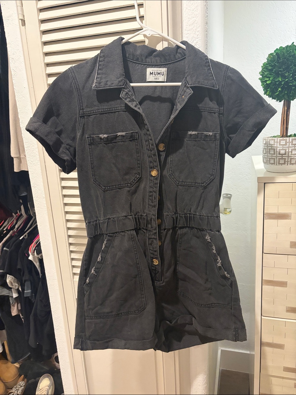 Show Me Your Mumu Black Short Sleeve Denim Romper